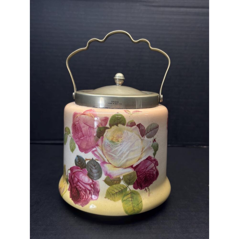 Vintage English Rose Ceramic Biscuit Jar – Cottage Chic Kitchen Canister